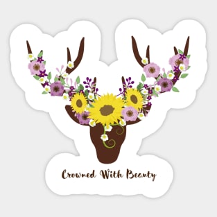 Crowned With Beauty Deer Antler Sunflower Sticker